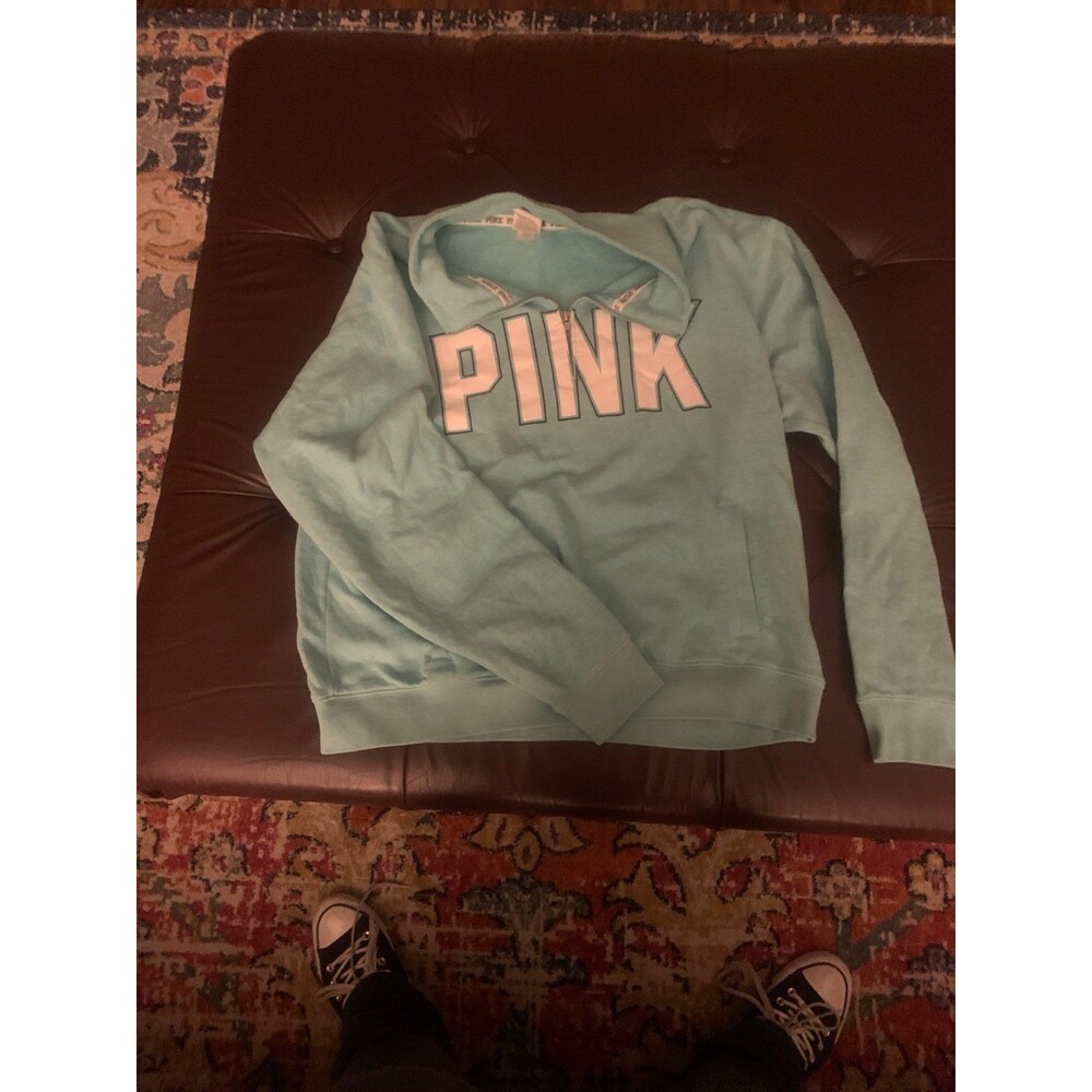 Victoria’s Secret PINK Half‑Zip Pullover Sweatshirt Light Aqua Blue Size Large